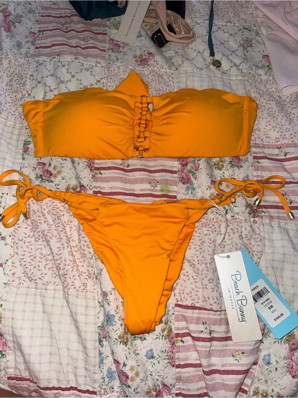 Beach Bunny Orange Bandeau Bikini Set
